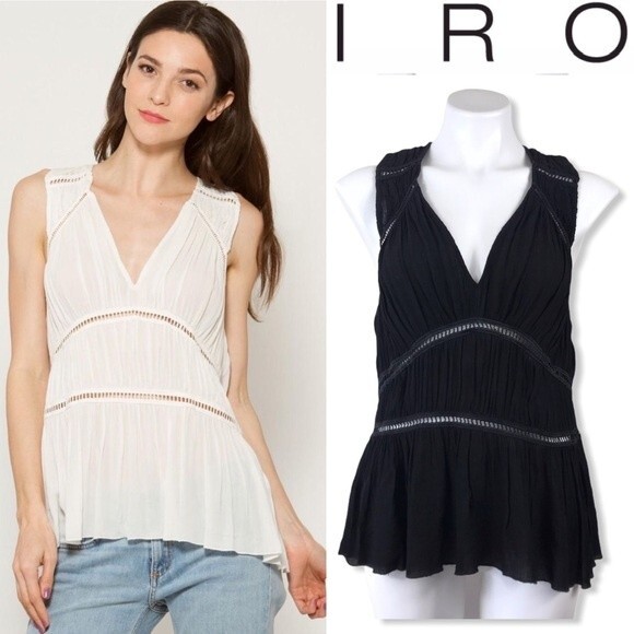 IRO Luce Romantic Ruched Grecian Peplum Tunic Crochet Sleeveless Blouse Top XS - Picture 3 of 16